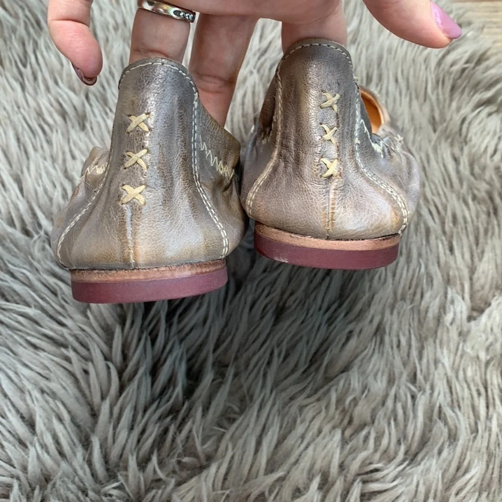 Bed Stu Bosworth Taupe Rustic Ballet Leather Flats sz 6